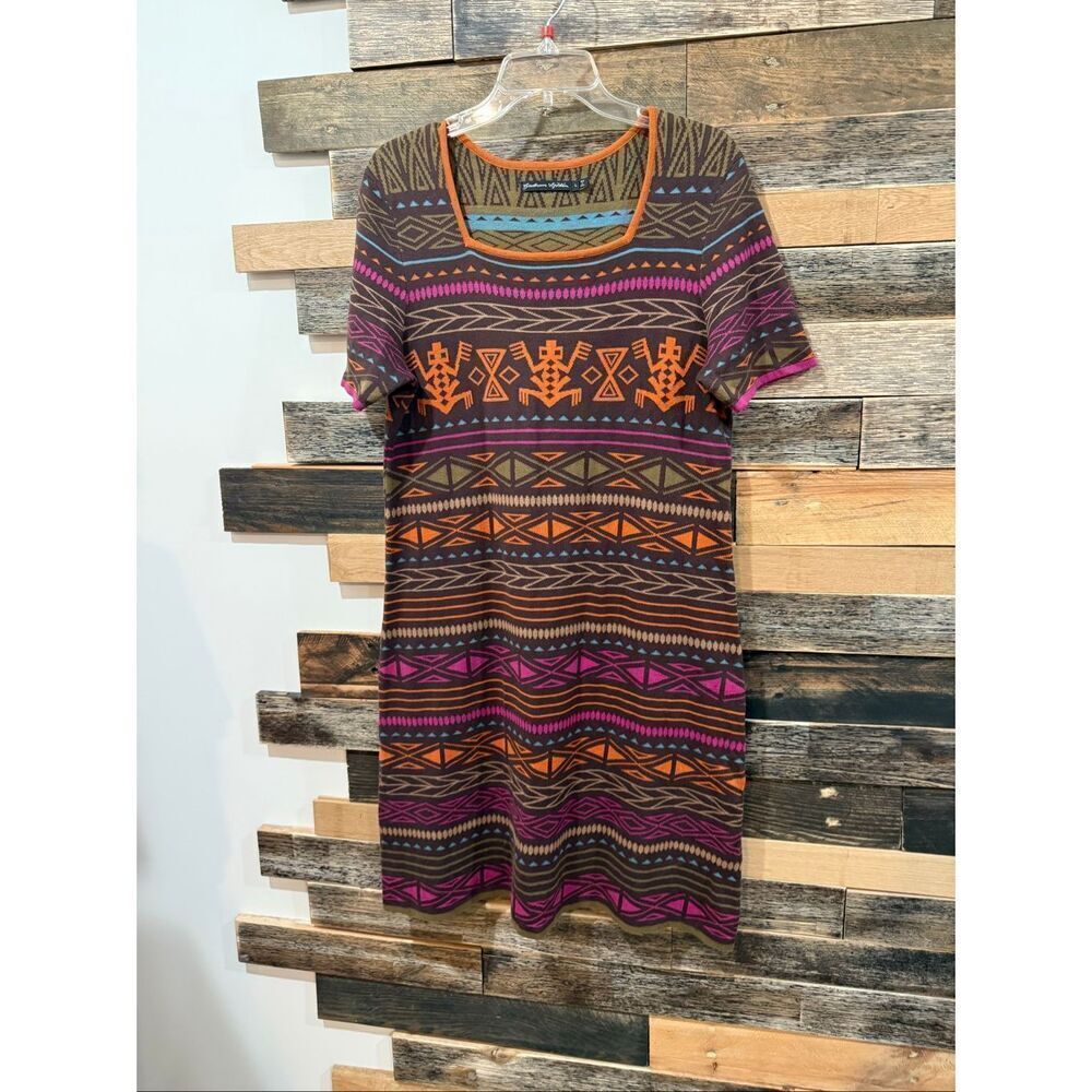 Gudrun Sjoden Organic Cottton Aztec Pattern Short Sleeve Dress Size L